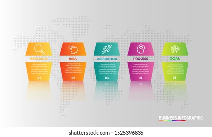 Infographics design template with 5 steps or options, can be used for workflow layout, diagram, annual report, web design, Creative banner, label vector. Info Graph