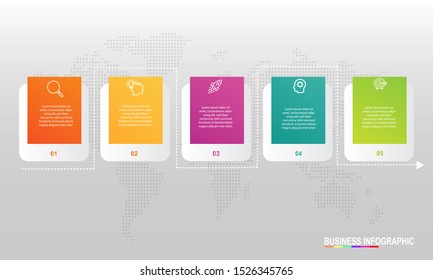 Infographics design template with 5 steps or options, can be used for workflow layout, diagram, annual report, web design 