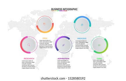 Infographics design template with 5 steps or options, can be used for workflow layout, diagram, annual report, web design 