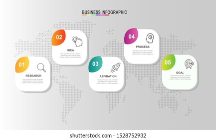 Infographics design template with 5 steps or options, can be used for workflow layout, diagram, annual report, web design