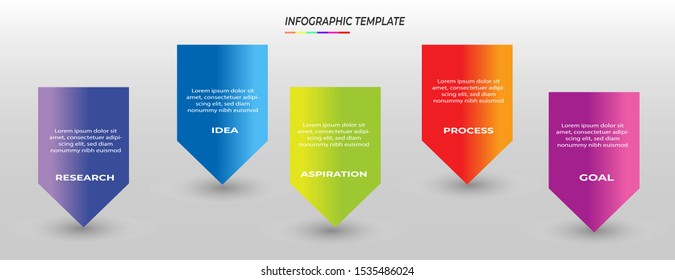 Infographics design template with 5 steps or options, can be used for workflow layout, diagram, annual report, web design, Creative banner, label vector. Info Graph