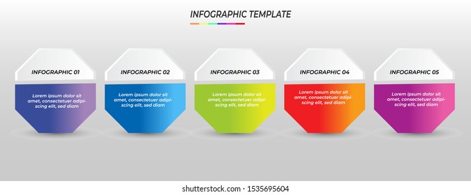 Infographics design template with 5 steps or options, can be used for workflow layout, diagram, annual report, web design, Creative banner, label vector. Info Graph