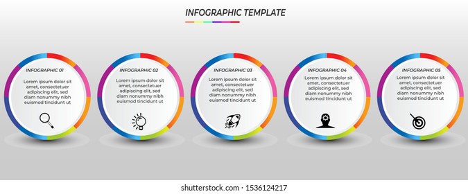 Infographics design template with 5 steps or options, can be used for workflow layout, diagram, annual report, web design, Creative banner, label vector. Info Graph