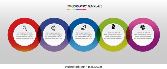 Infographics design template with 5 steps or options, can be used for workflow layout, diagram, annual report, web design, Creative banner, label vector. Info Graph