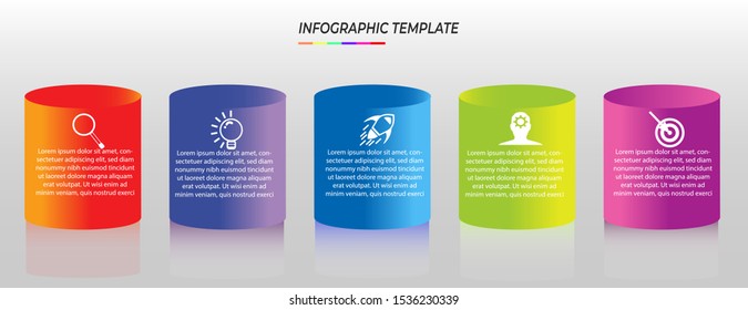 Infographics design template with 5 steps or options, can be used for workflow layout, diagram, annual report, web design, Creative banner, label vector. Info Graph