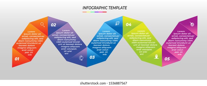 Infographics design template with 5 steps or options, can be used for workflow layout, diagram, annual report, web design, Creative banner, label vector. Info Graph