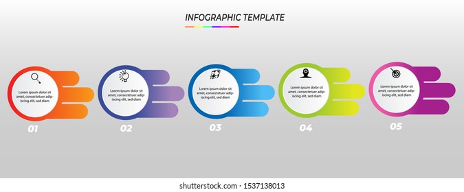 Infographics design template with 5 steps or options, can be used for workflow layout, diagram, annual report, web design, Creative banner, label vector. Info Graph