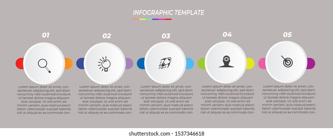 Infographics design template with 5 steps or options, can be used for workflow layout, diagram, annual report, web design, Creative banner, label vector. Info Graph
