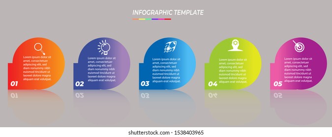 Infographics design template with 5 steps or options, can be used for workflow layout, diagram, annual report, web design, Creative banner, label vector. Info Graph