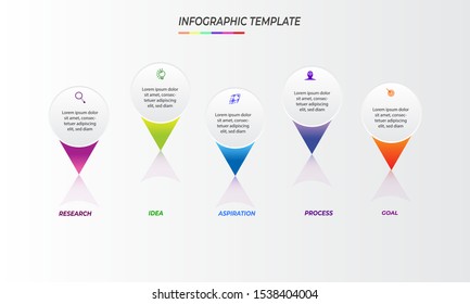 Infographics design template with 5 steps or options, can be used for workflow layout, diagram, annual report, web design, Creative banner, label vector. Info Graph