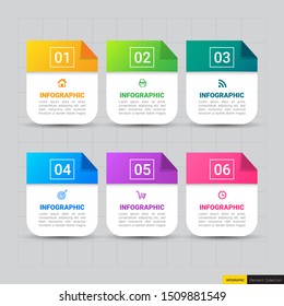 Infographics design template 6 options, can be used for workflow layout, diagram, annual report, web design.Creative banner, label vector.