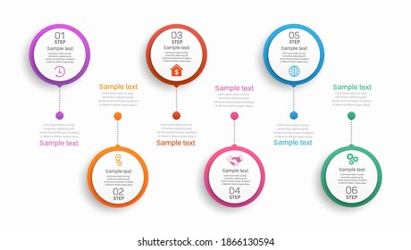 Infographics design template with 6 steps or options, can be used for workflow layout, diagram, annual report, web design