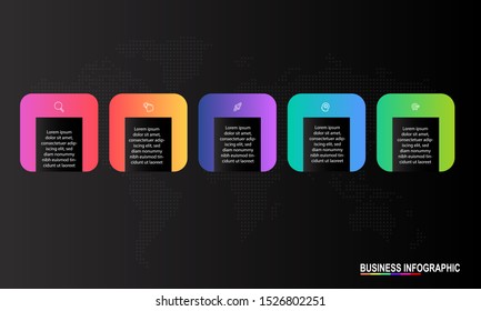 Infographics design template with black background can be used for workflow layout, diagram, annual report, web design, Creative banner, label vector. Info Graph