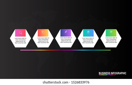 Infographics design template with black background can be used for workflow layout, diagram, annual report, web design, Creative banner, label vector. Info Graph