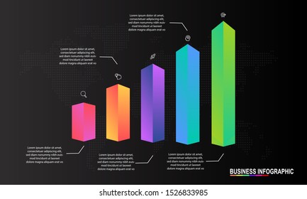 Infographics design template with black background can be used for workflow layout, diagram, annual report, web design, Creative banner, label vector. Info Graph