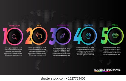 Infographics design template with black background can be used for workflow layout, diagram, annual report, web design, Creative banner, label vector. Info Graph