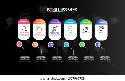Infographics design template with black background can be used for workflow layout, diagram, annual report, web design, Creative banner, label vector. Info Graph