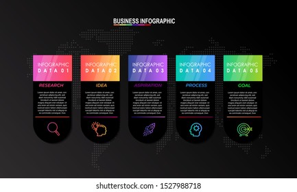 Infographics design template with black background can be used for workflow layout, diagram, annual report, web design, Creative banner, label vector. Info Graph