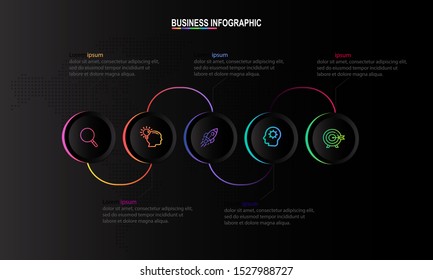 Infographics design template with black background can be used for workflow layout, diagram, annual report, web design, Creative banner, label vector. Info Graph