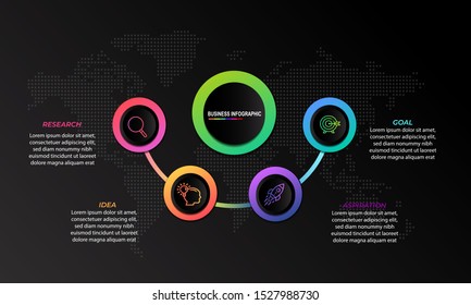 Infographics design template with black background can be used for workflow layout, diagram, annual report, web design, Creative banner, label vector. Info Graph