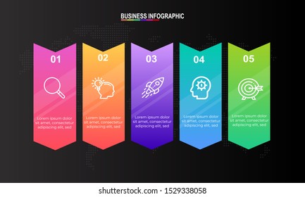 Infographics design template with black background can be used for workflow layout, diagram, annual report, web design, Creative banner, label vector. Info Graph