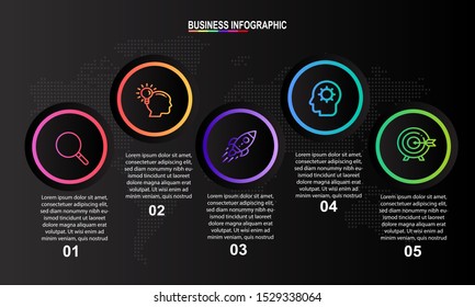 Infographics design template with black background can be used for workflow layout, diagram, annual report, web design, Creative banner, label vector. Info Graph