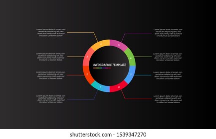 Infographics design template black background with 5 steps or options, can be used for workflow layout, diagram, annual report, web design, Creative banner, label vector. Info Graph