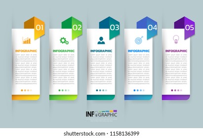 Infographics design template, Business concept with 5 steps or options, can be used for workflow layout, diagram, annual report, web design. Creative banner,label vector.
