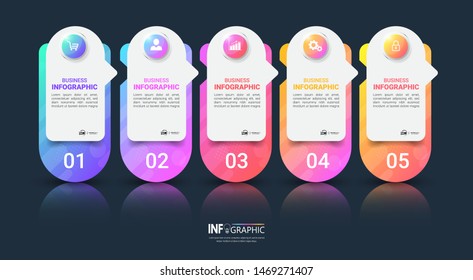 Infographics design template, Business concept with 5 steps or options, can be used for workflow layout, diagram, annual report, web design.Creative banner, label vector.
