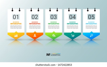 Infographics design template, Business concept with 5 steps or options, can be used for workflow layout, diagram, annual report, web design.Creative banner, label vector.
