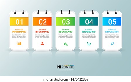 Infographics design template, Business concept with 5 steps or options, can be used for workflow layout, diagram, annual report, web design.Creative banner, label vector.
