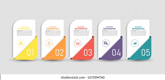 Infographics design template, Business concept with 5 steps or options, can be used for workflow layout, diagram, annual report, web design.Creative banner, label vector.