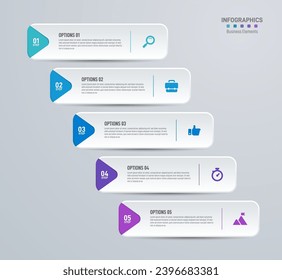 Infographics design template, business concept with 5 steps, table or options, can be used for workflow layout, diagram, annual report, web design, presentation. Creative banner, label vector.