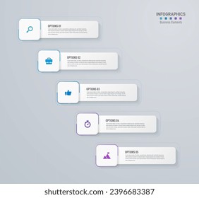 Infographics design template, business concept with 5 steps, table or options, can be used for workflow layout, diagram, annual report, web design, presentation. Creative banner, label vector.