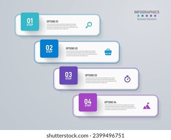 Infografik-Design-Vorlage, Business-Konzept mit 4 Schritten, Tabelle oder Optionen, können für Workflow-Layout, Diagramm, Jahresbericht, Web-Design, Präsentation verwendet werden. Kreatives Banner, Label-Vektorgrafik.