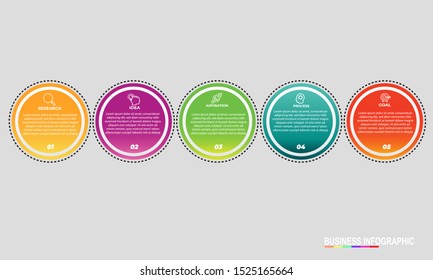 Infographics design template, Circle Business concept with 5 steps or options, can be used for workflow layout, diagram, annual report, web design.Creative banner, label vector. Info Graph