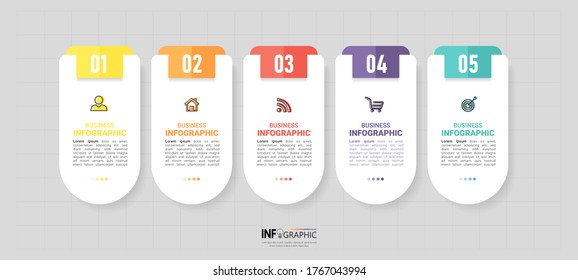 Infographics design template. Flat style with 5 steps or options, can be used for workflow layout, diagram, annual report, web design.Creative banner,label vector.