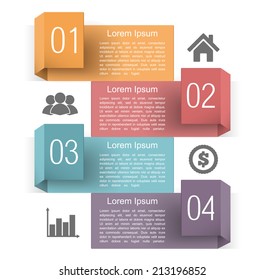 Infographics design template with four origami banners with place for text, numbers and icons, vector eps10 illustration