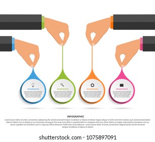 Infographics design template. Human hands holding the circle banners. Vector illustration.