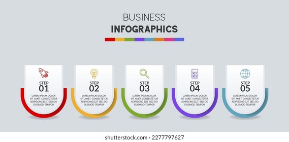 Infographics design template and icons with 5 options or 5 steps. use as workflow process diagram,business data  presentation, timeline layout, milestone, banner, brochure, flow chart
