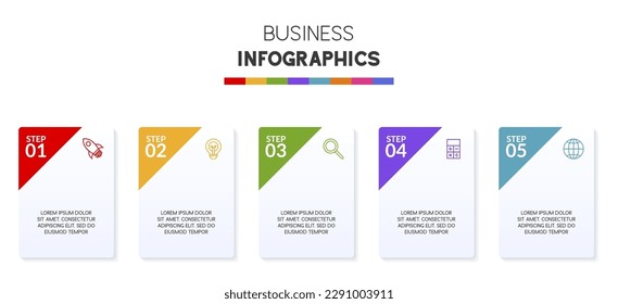 Infographics design template and icons with 5 options or 5 steps. use as workflow process diagram,business data  presentation, timeline layout, milestone, banner, brochure, flow chart