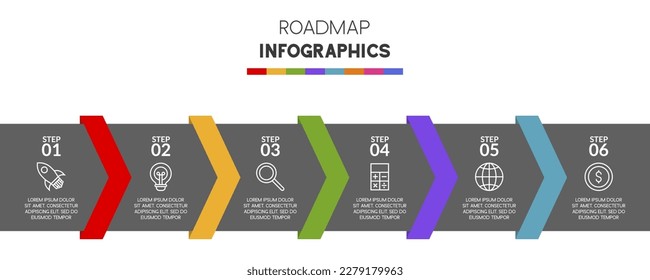 Infographics design template and icons with 6 options or 6 steps. use as workflow process diagram,business data  presentation, timeline layout, milestone, banner, brochure, flow chart