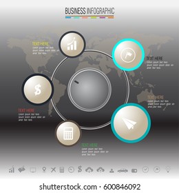 Infographics design template with icons set , world map background.