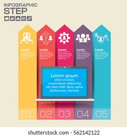 Infographics design template with laptop and options, process diagram, vector eps10 illustration
