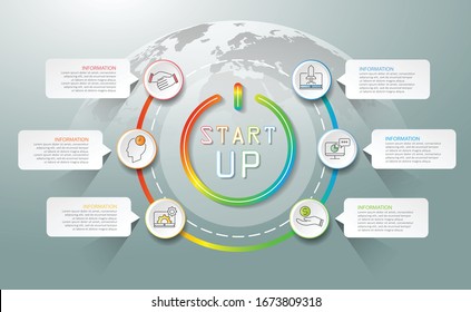 Infographics design template and marketing icons can be used for workflow layout, diagram, annual report, web design. Business concept with 6 options, steps or processes.