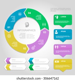  Infographics Design template.   Numbered banners, horizontal cutout lines and circle color  infographic for website, presentation and chart  Vector