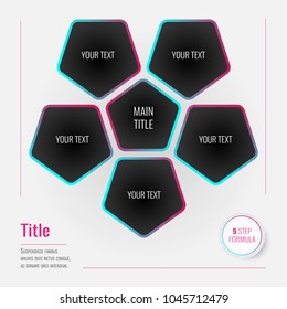 Infographics design template on gray background with stylish elements to compose your own schemes, lists or charts with simple replacement