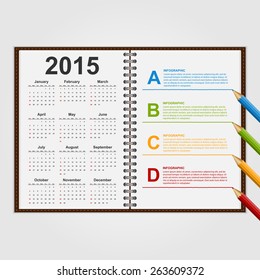 Infographics design template. Open notebook with calendar and schedule. Vector Illustration.