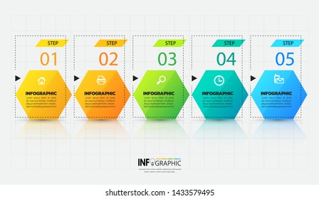 Infographics design template, outline concept with 5 steps or options, can be used for workflow layout, diagram, annual report, web design.Creative banner, label vector.