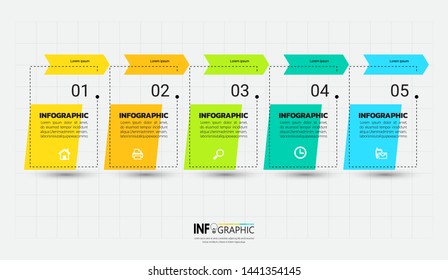 Infographics design template, outline concept with 5 steps or options, can be used for workflow layout, diagram, annual report, web design.Creative banner, label vector.